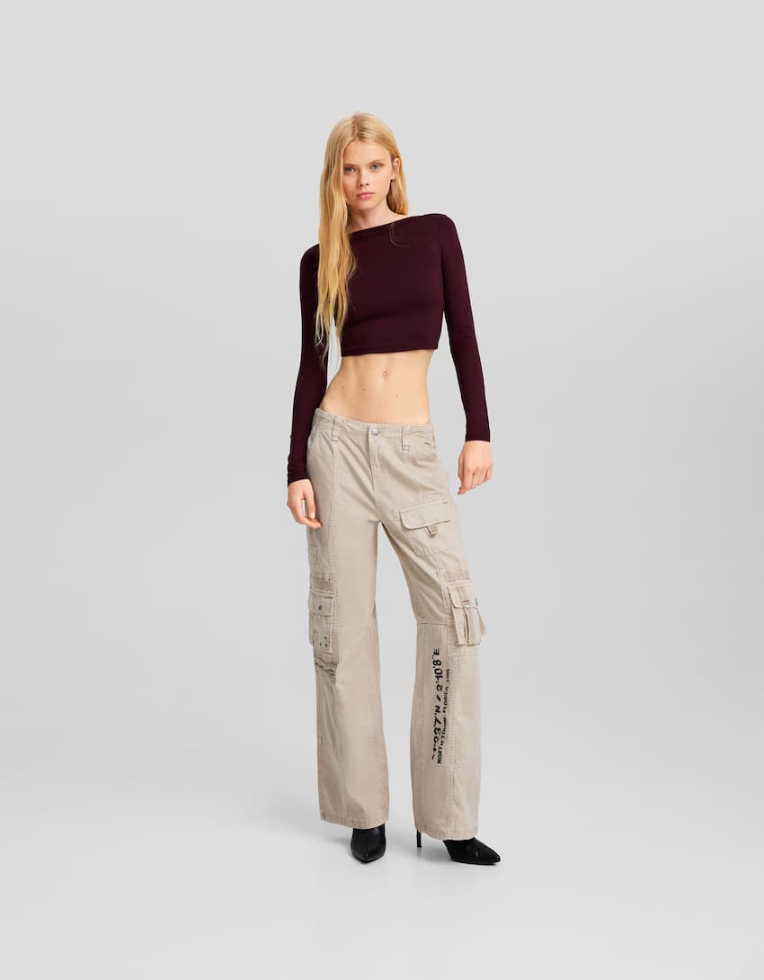 Straight fit cargo trousers-Sand-0