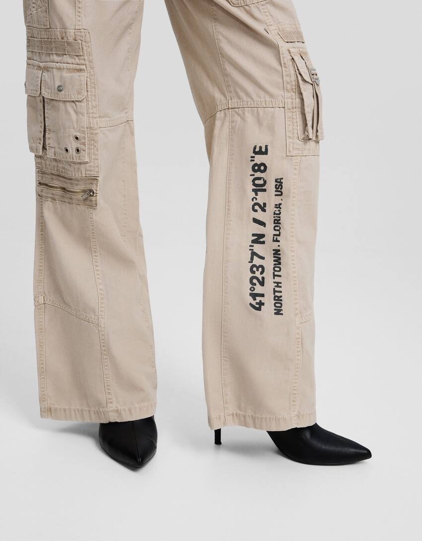Straight fit cargo trousers-Sand-3