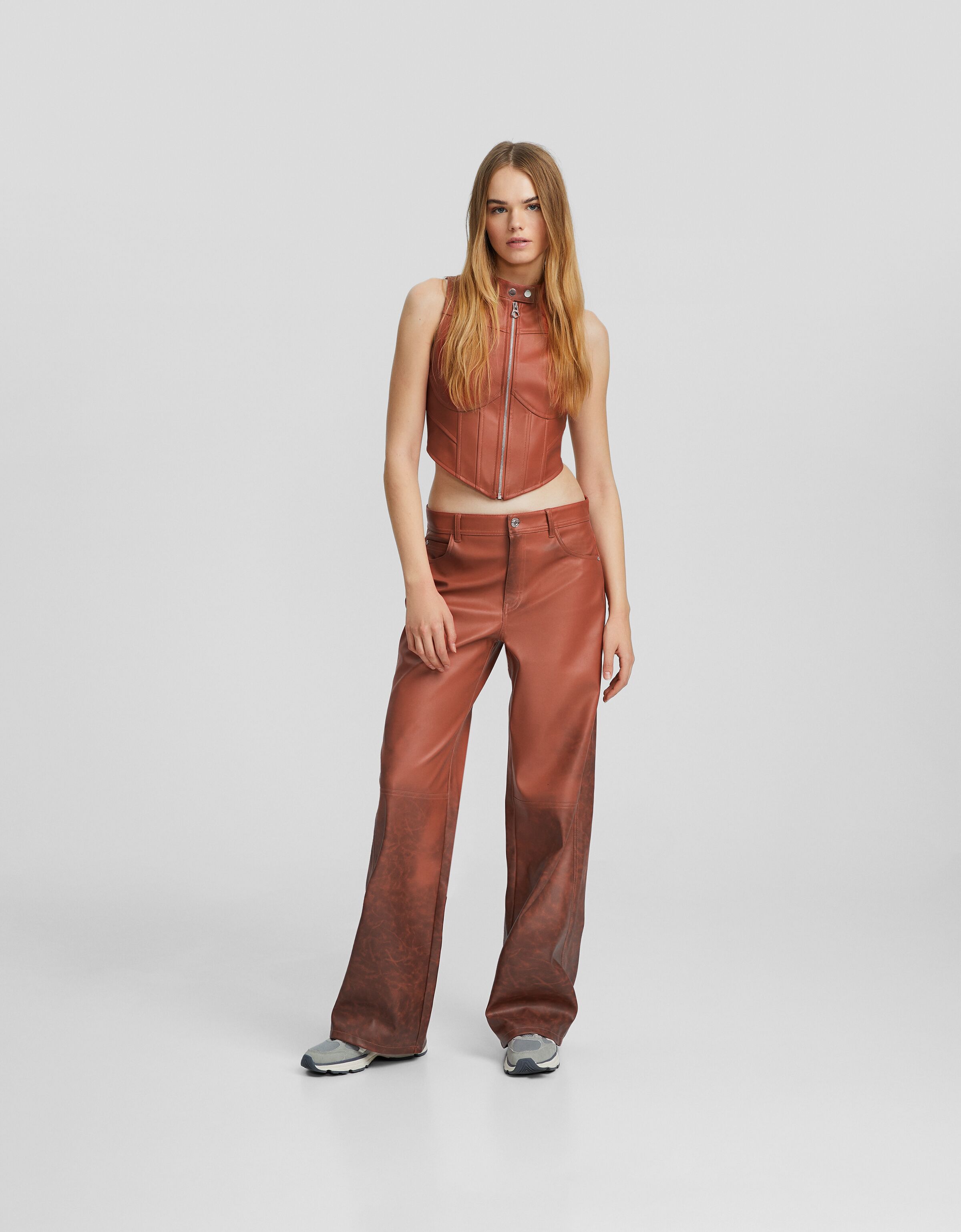 Leather trousers clearance bershka