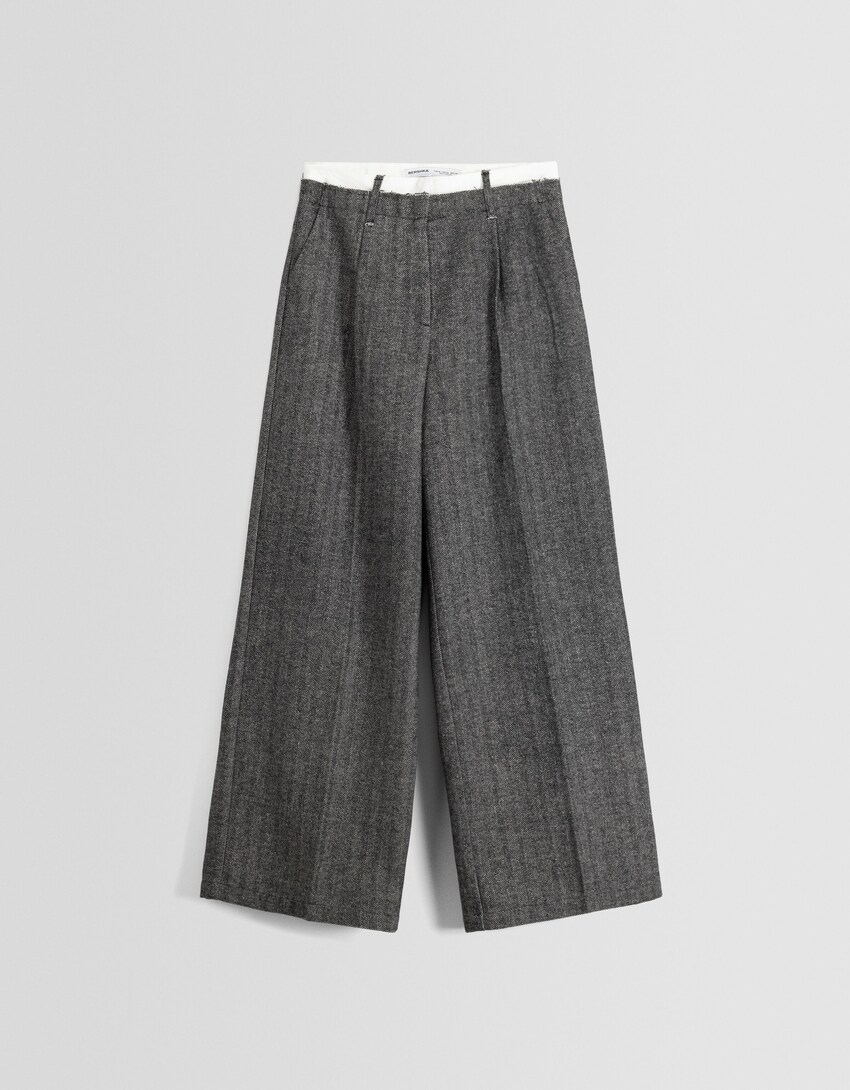 Wide-leg herringbone trousers-Grey-4