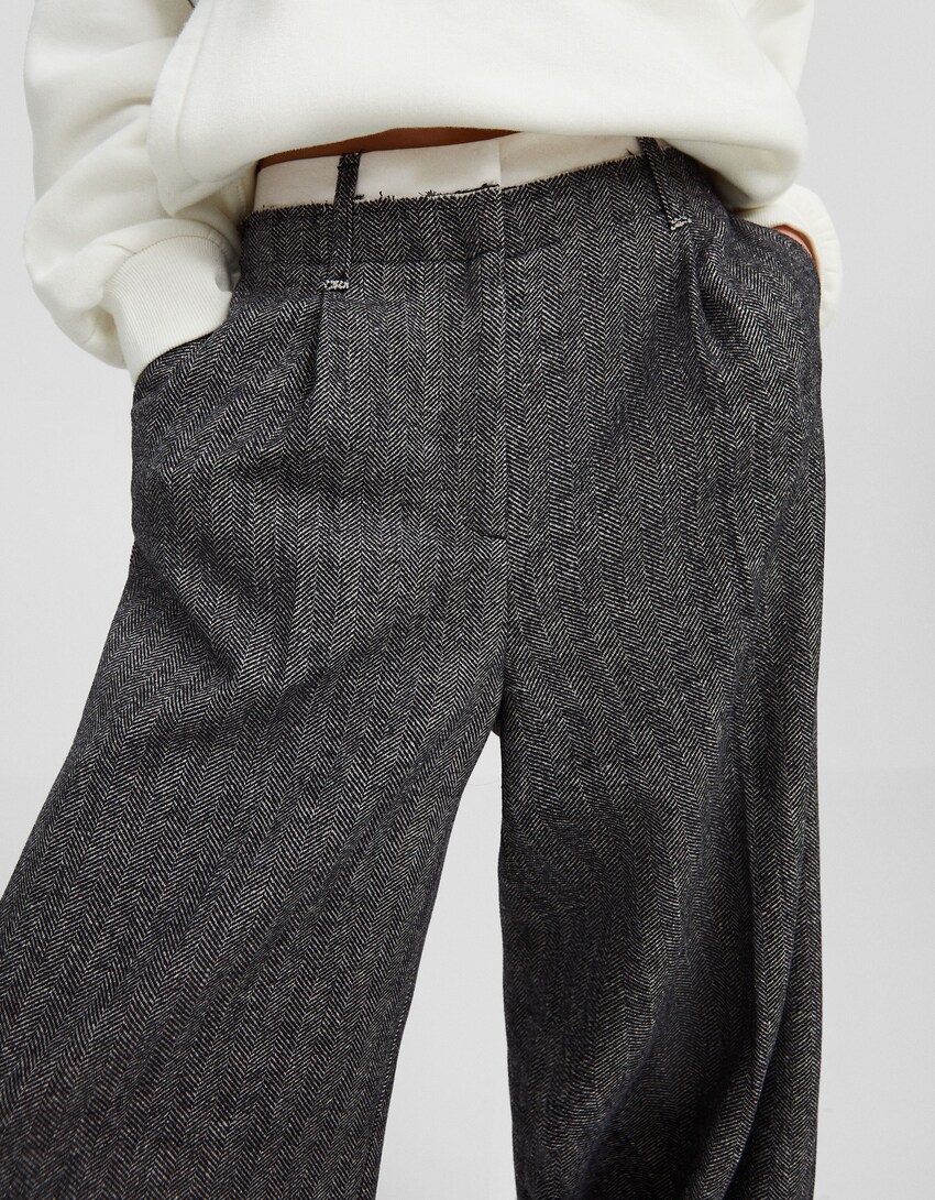 Wide-leg herringbone trousers-Grey-3