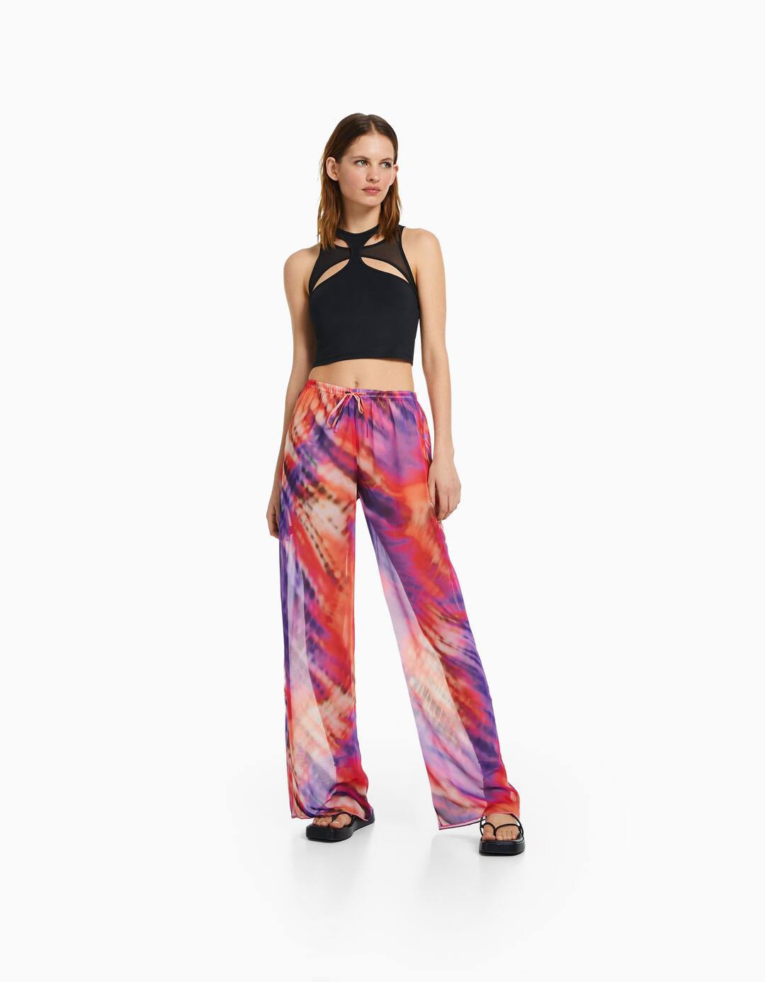 Printed chiffon wide-leg trousers