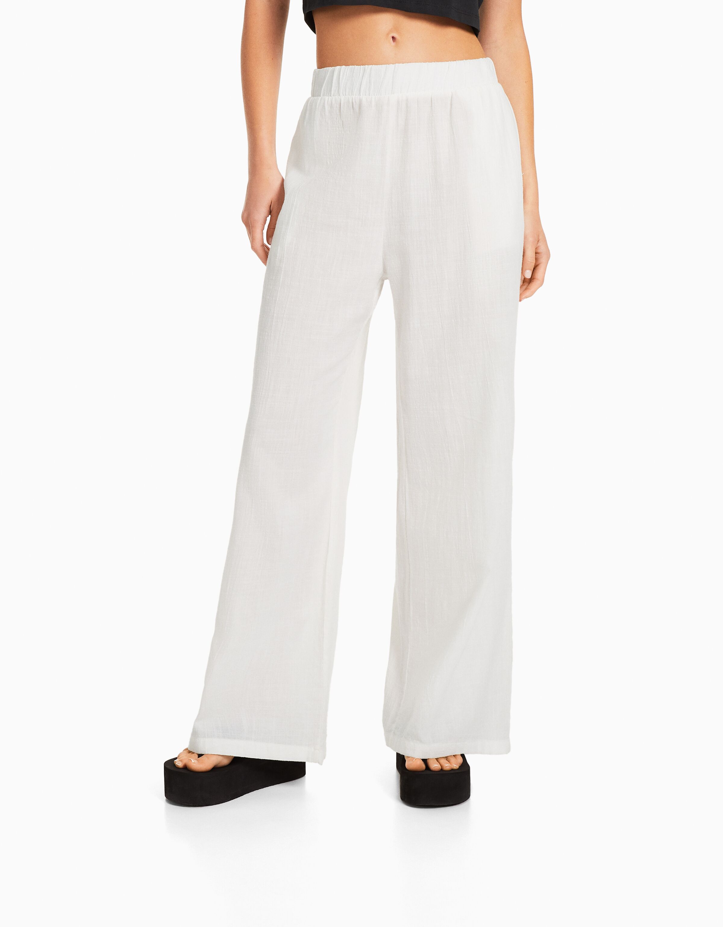 Pantaloni culotte in cotone semplice Donna Bershka