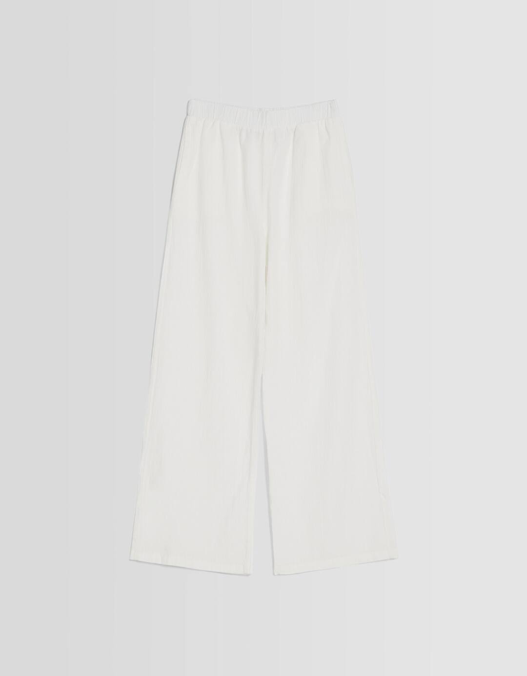 Wide-leg rustic cotton trousers