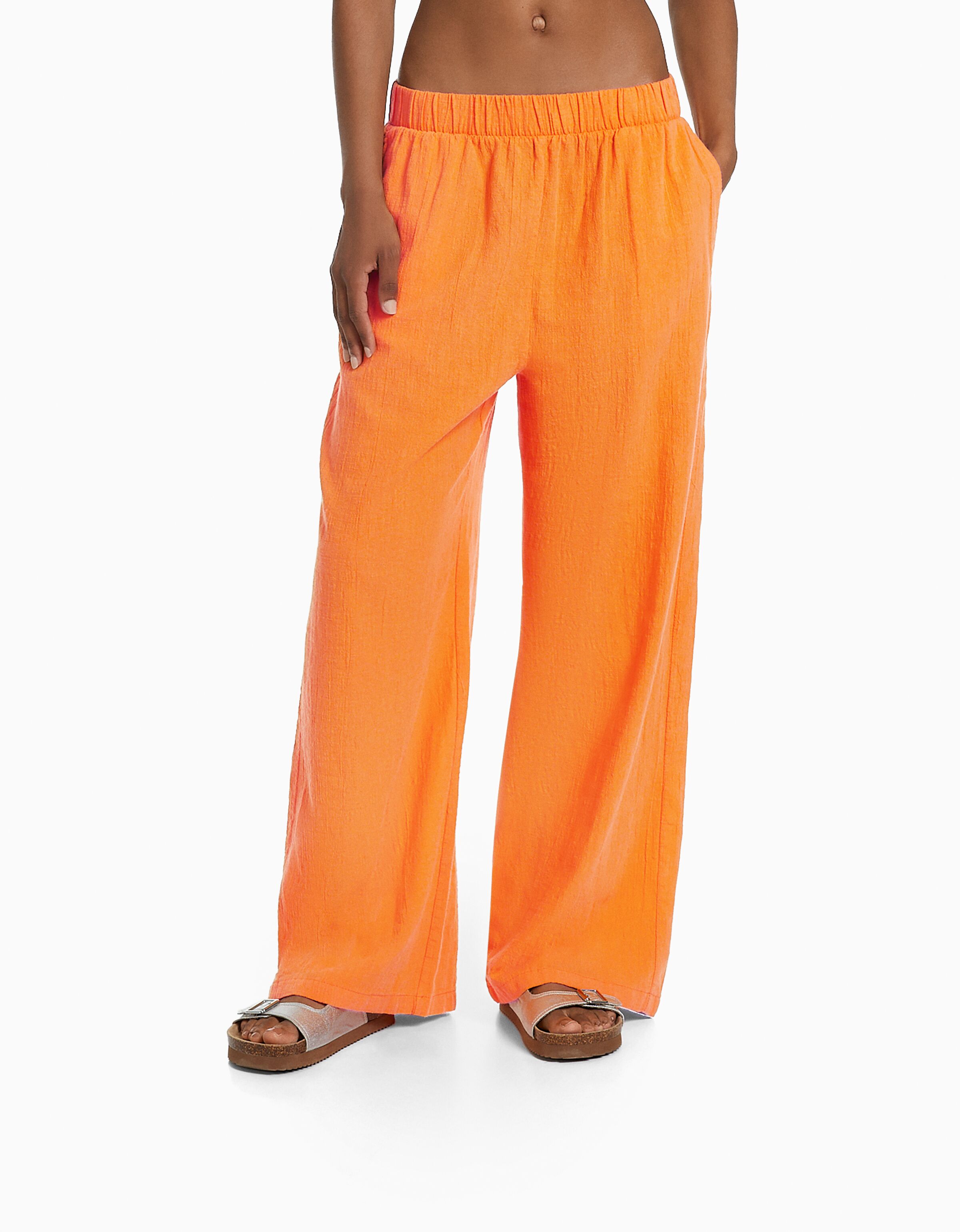 Pantalon wide leg coton rustique Femme Bershka