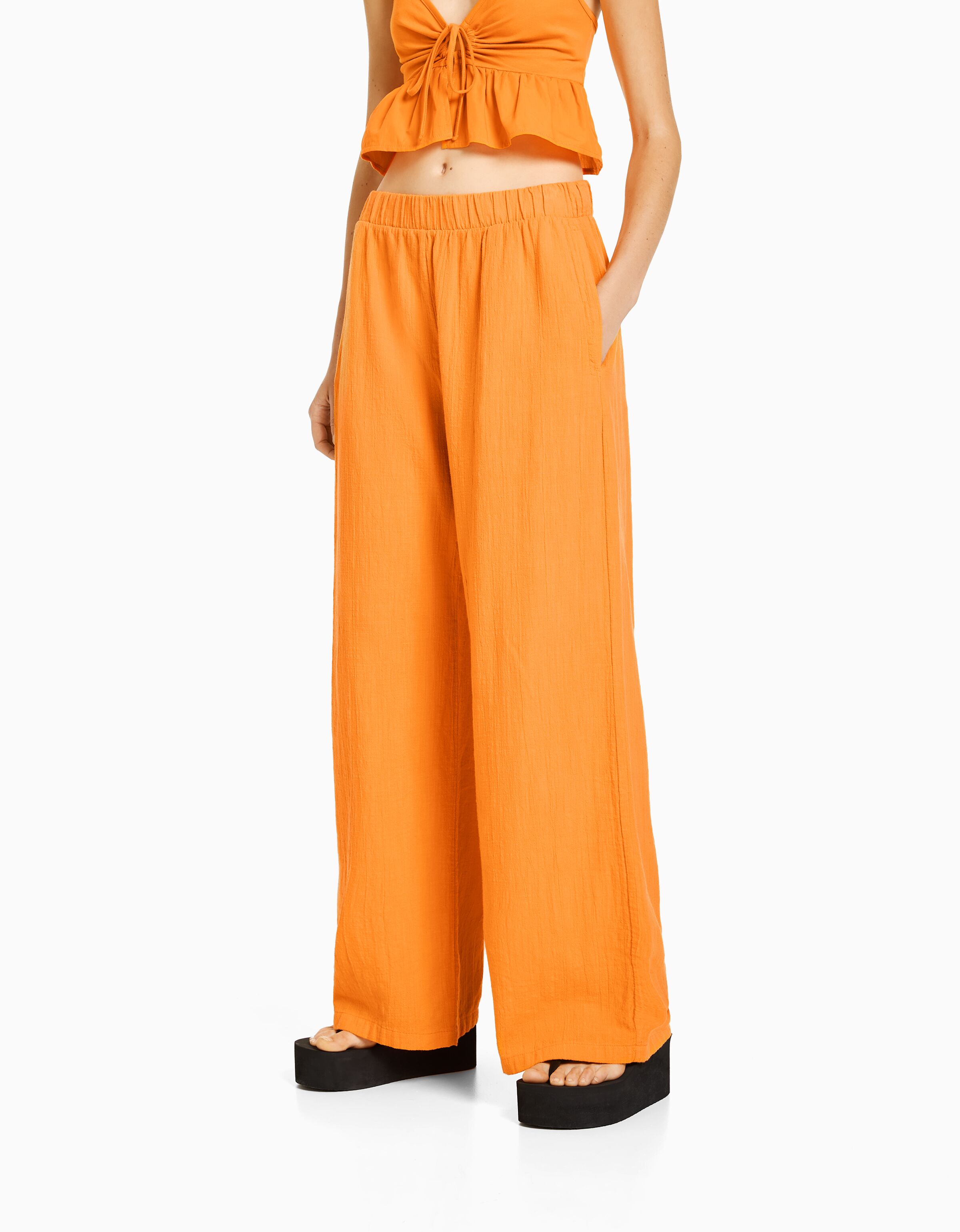 Pantaloni culotte in cotone semplice Donna Bershka