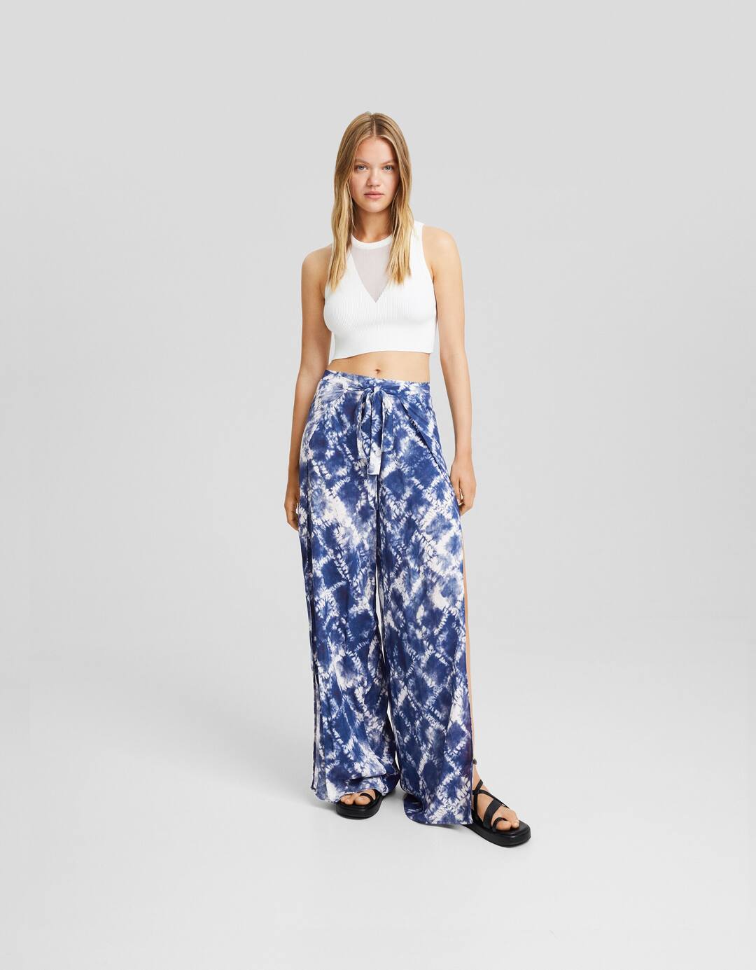 Flowing printed wrap trousers
