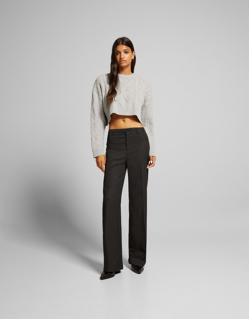 Wide-leg tailoring trousers-Grey-0