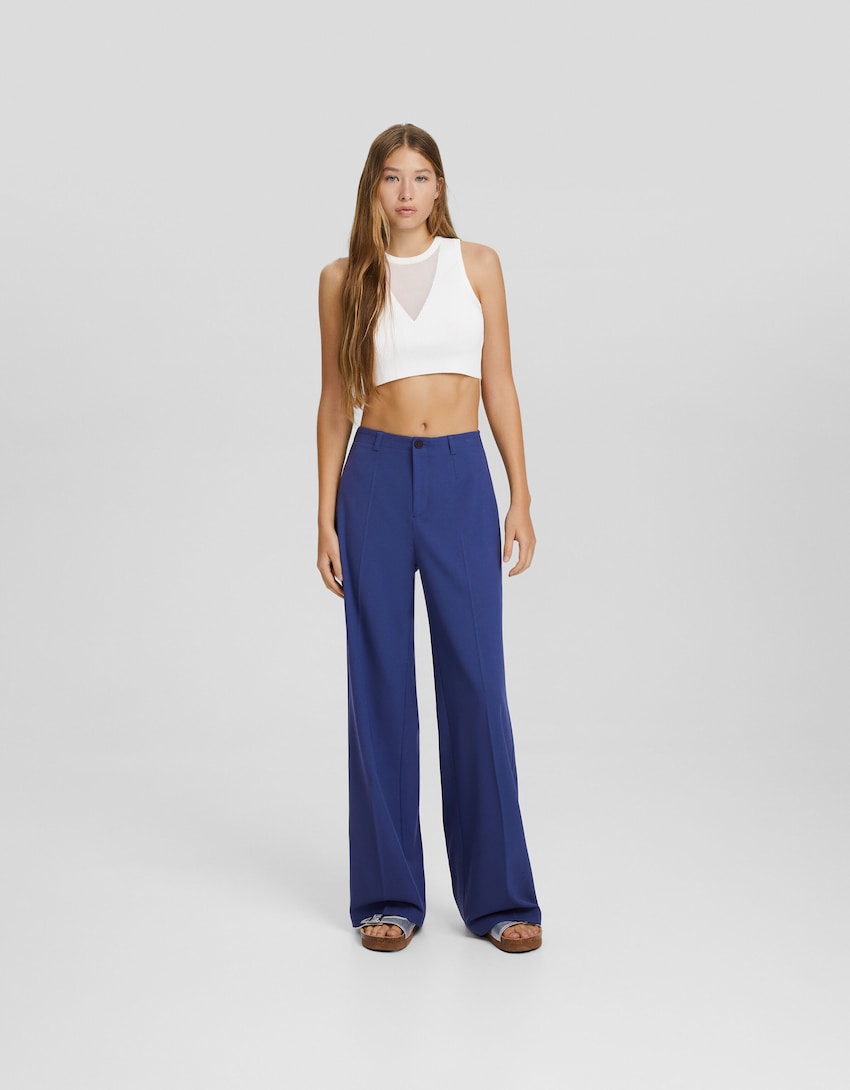Wide-leg tailoring trousers-Navy-0
