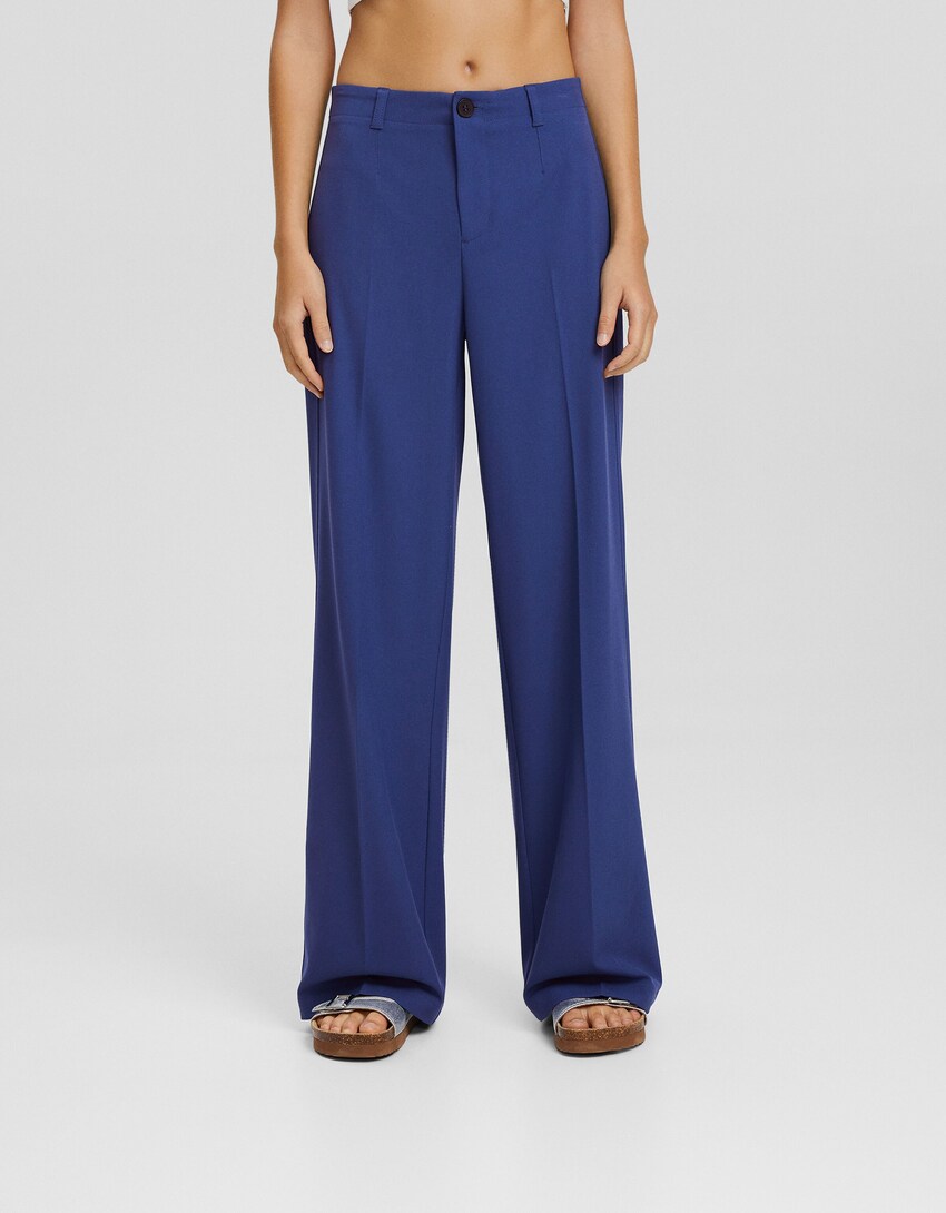 Wide-leg tailoring trousers-Navy-1