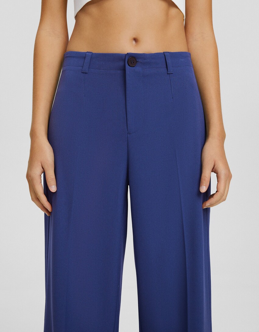 Wide-leg tailoring trousers-Navy-3