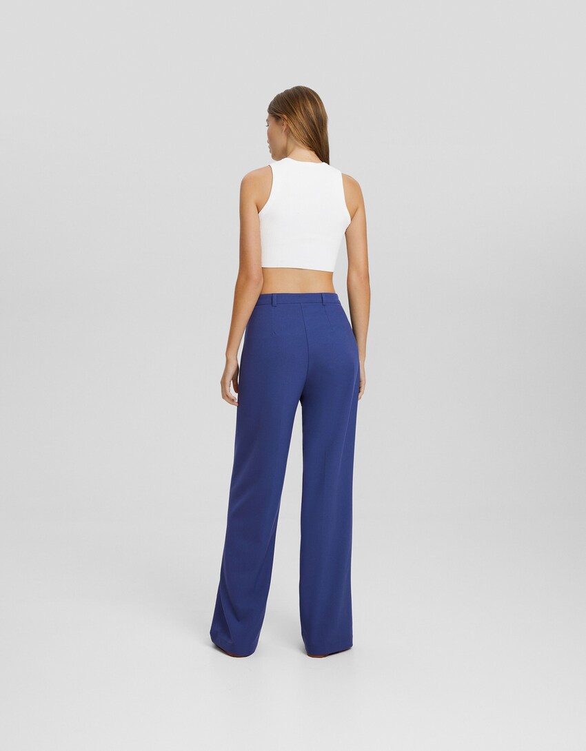 Wide-leg tailoring trousers-Navy-2