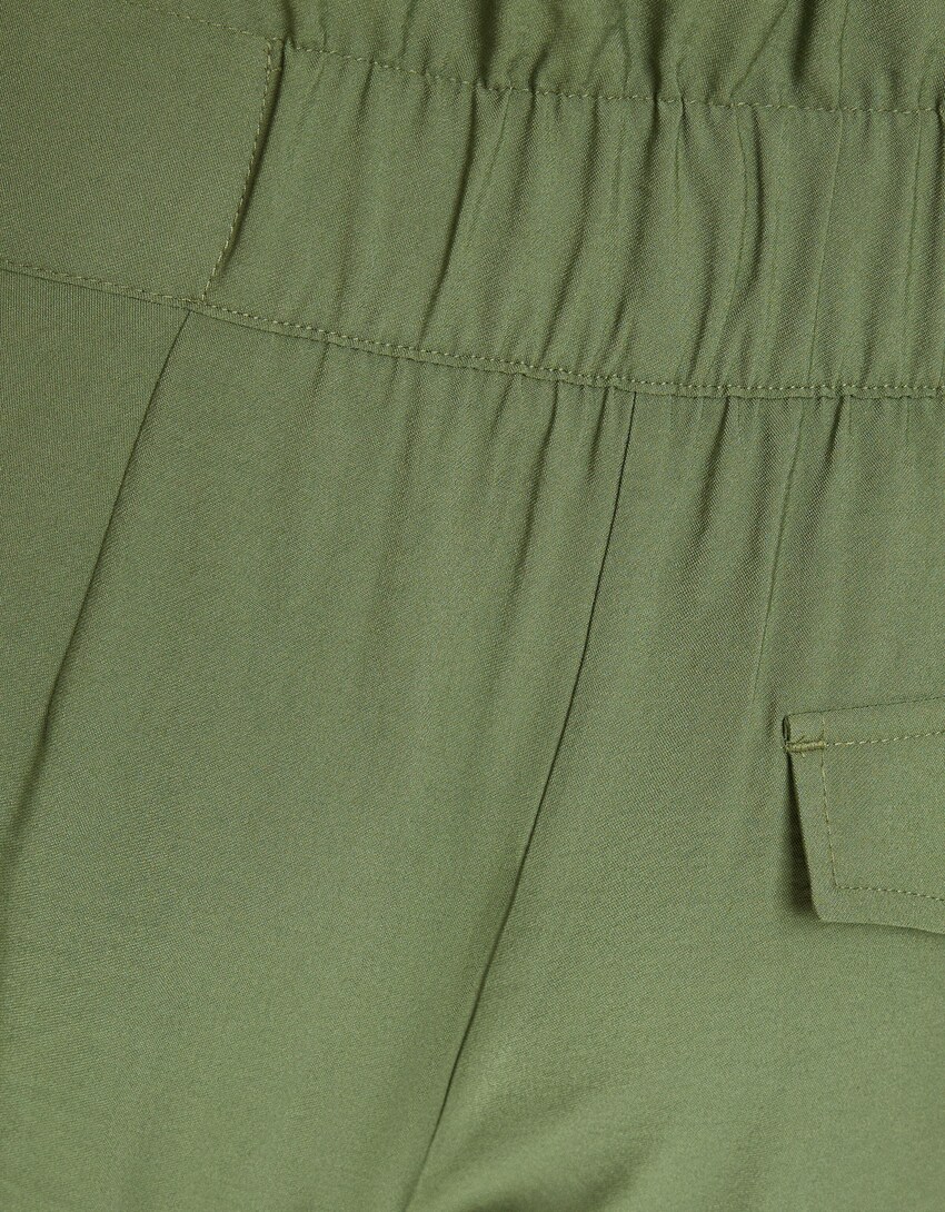 Wide-leg tailored rustic trousers-Khaki-5