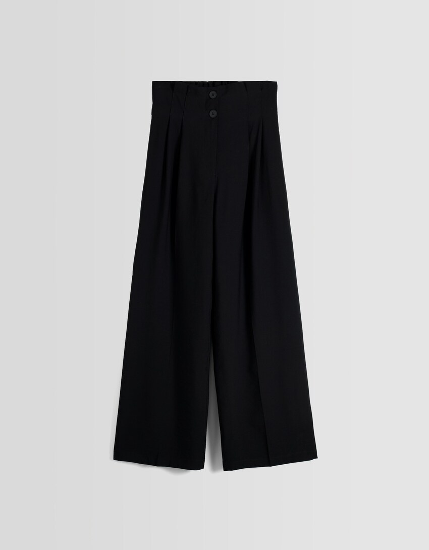 Wide-leg tailored rustic trousers-Black-4