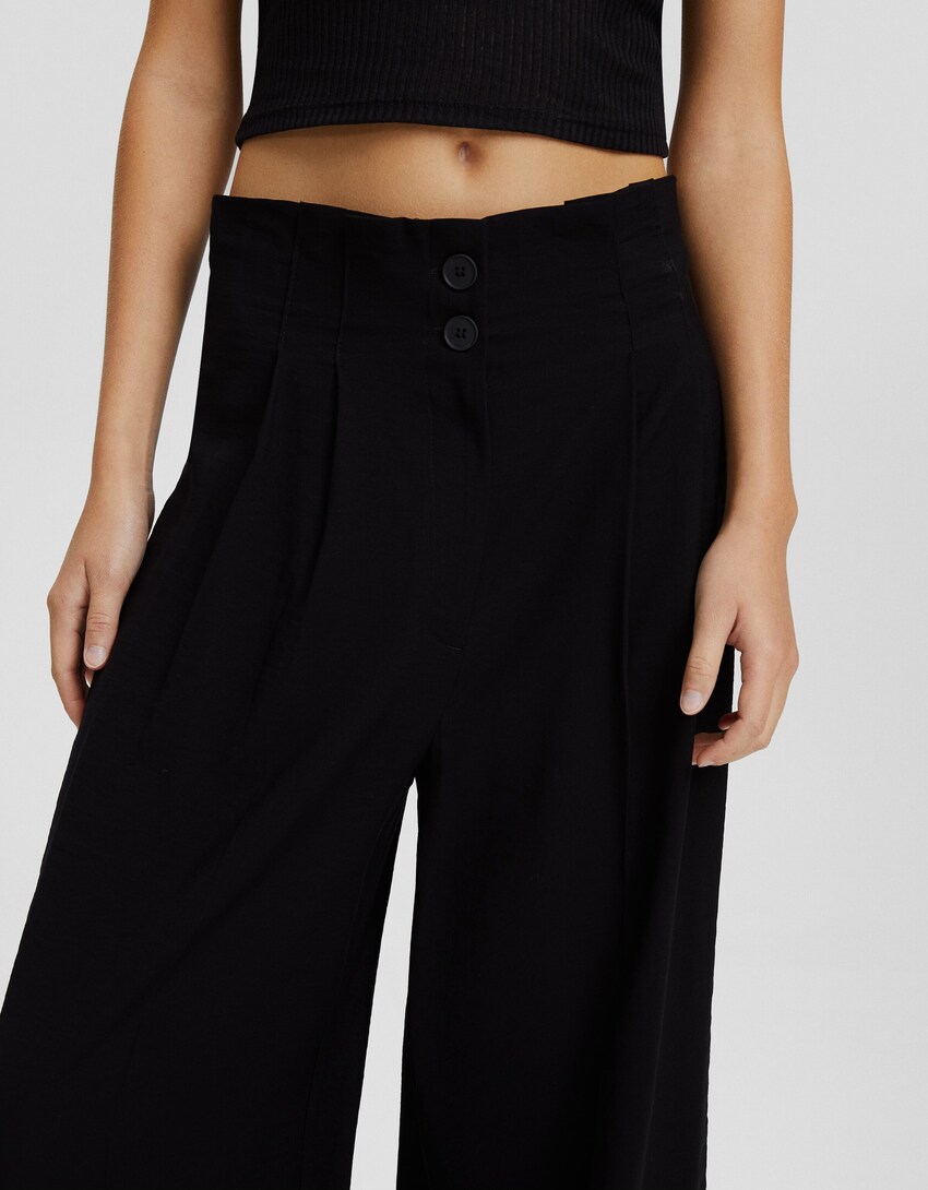 Wide-leg tailored rustic trousers-Black-3