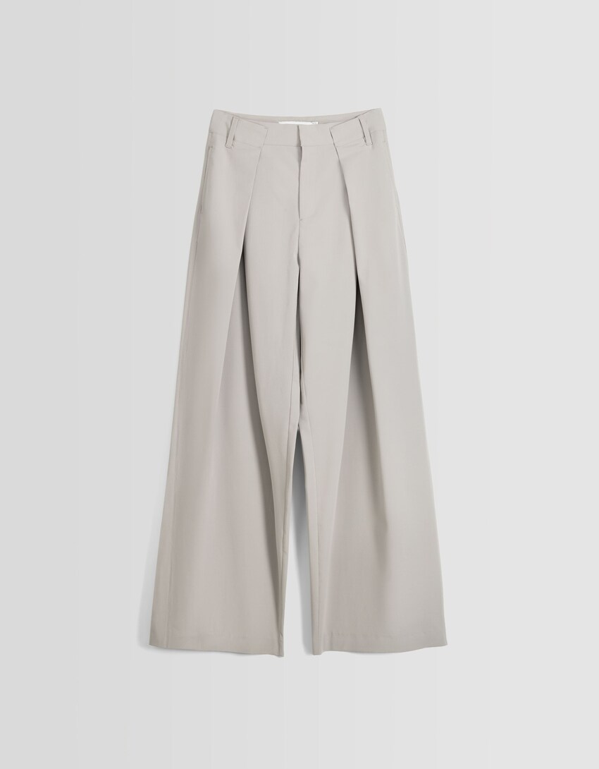 Pleated wide-leg pants-Grey-4