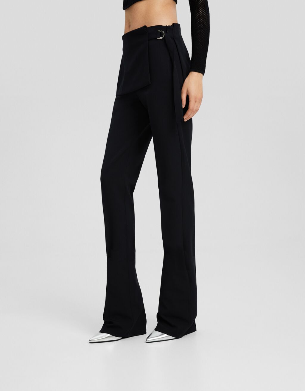 Tailored trousers with apron overlay-Black-1