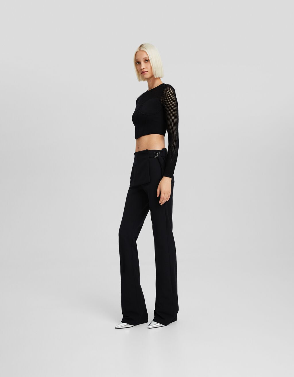 Tailored trousers with apron overlay-Black-0
