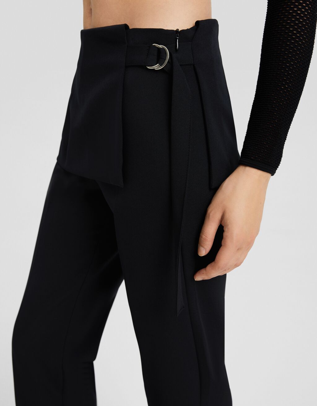 Tailored trousers with apron overlay-Black-3
