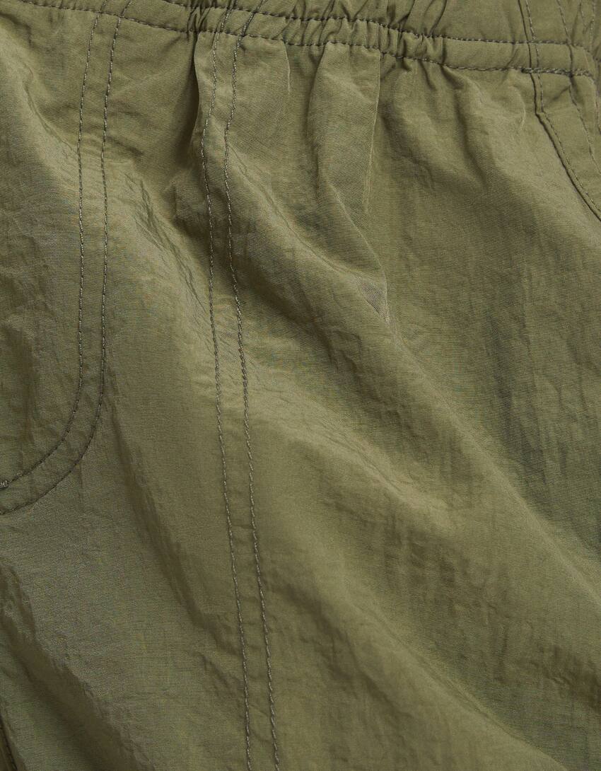 Nylon parachute trousers with pockets-Khaki-6
