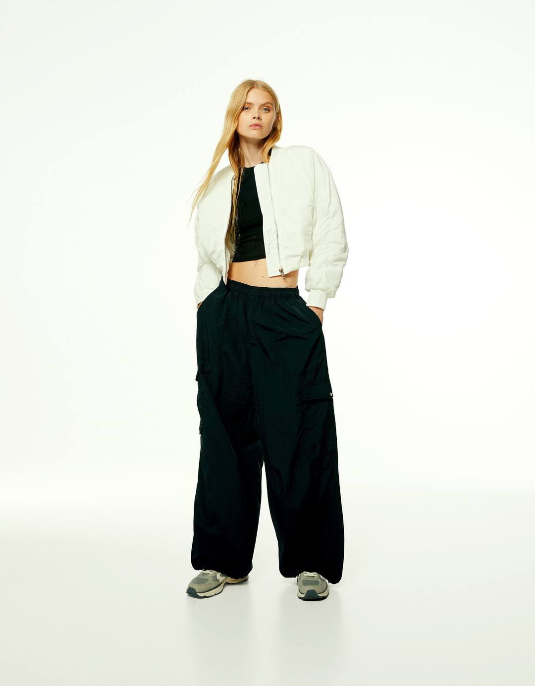 Nylon parachute trousers with pockets