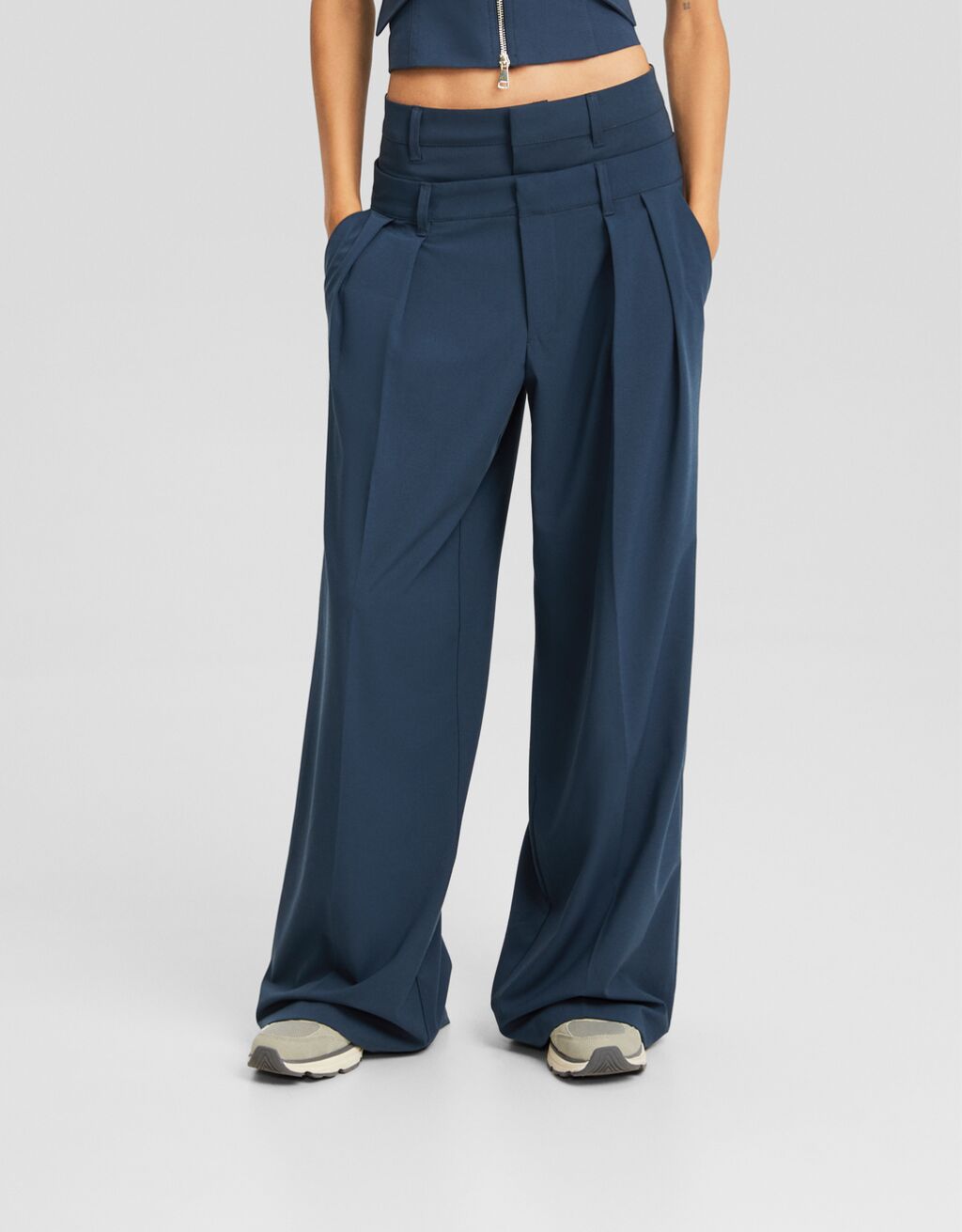 Tailored double waist trousers-Blue-1