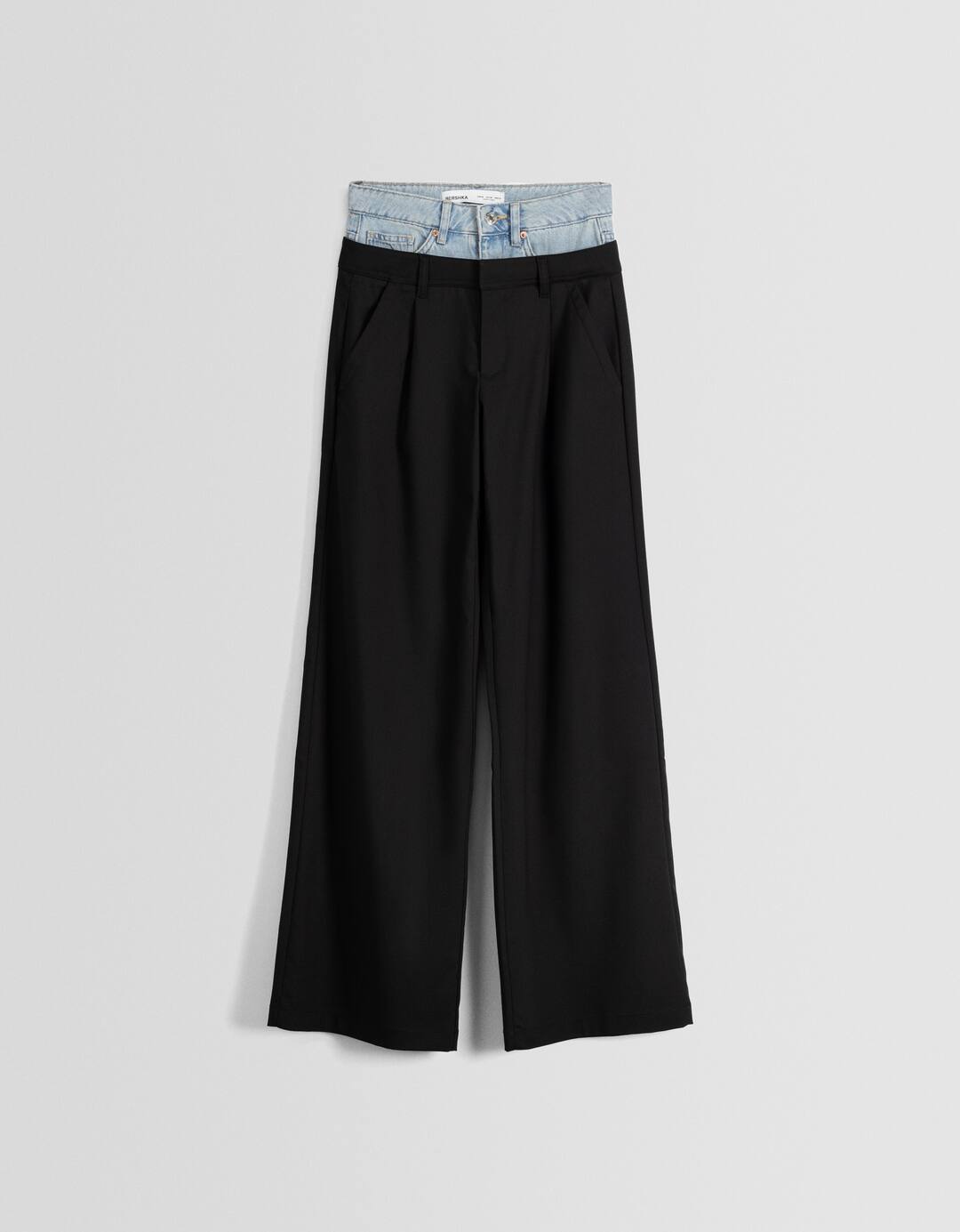 Tailored trousers with contrast denim waist