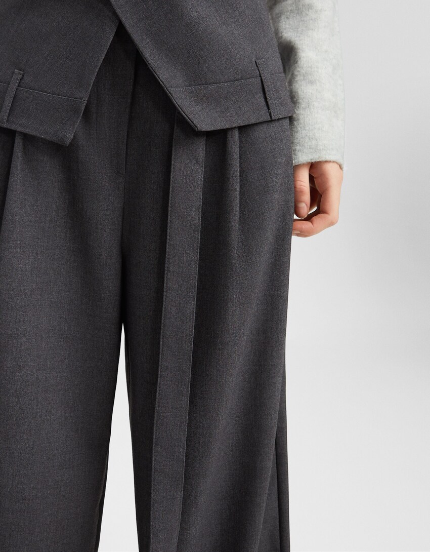 Tailored trousers with sash waist-Dark grey-3