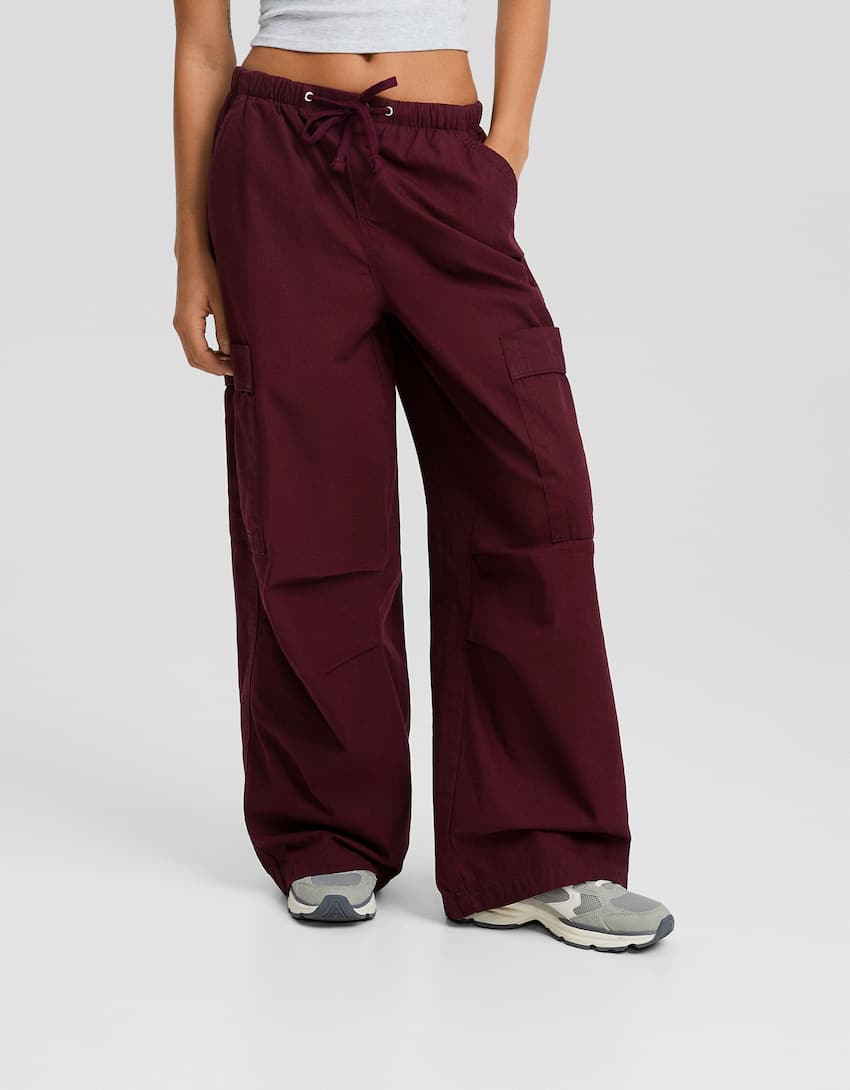 Cotton parachute trousers-garnet-1