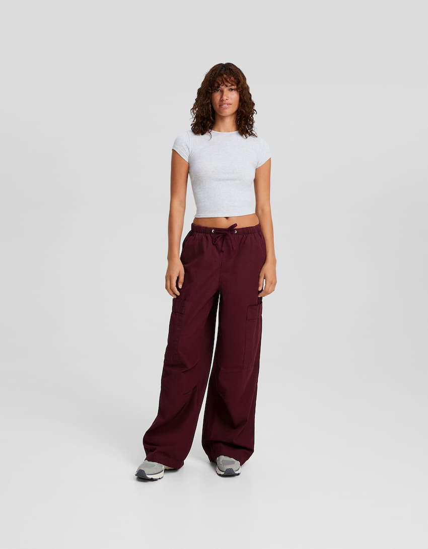 Cotton parachute trousers-garnet-0