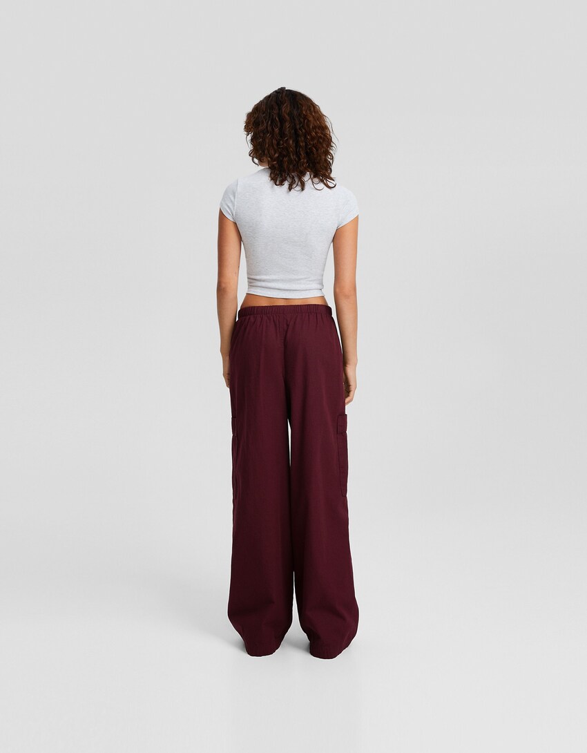 Cotton parachute pants-garnet-2