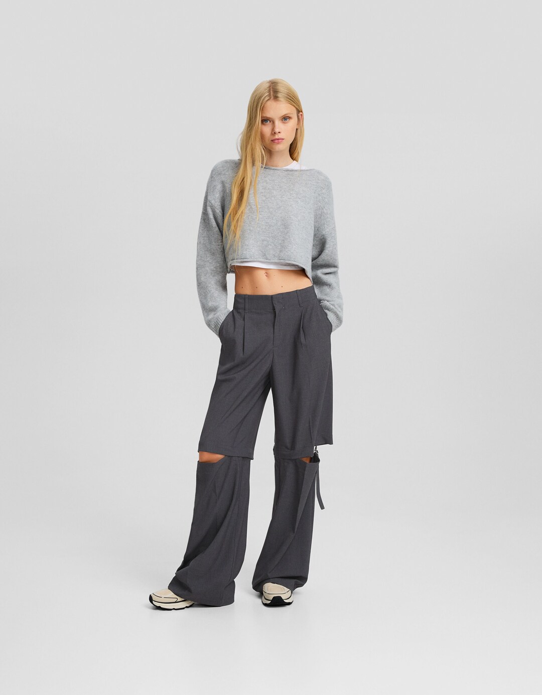 Wide-leg tailored fit detachable trousers