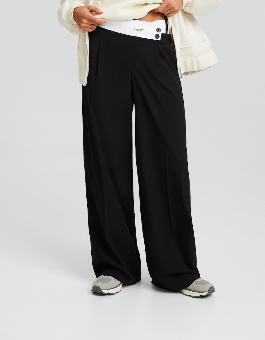 Pantalón dad fit tailoring cintura contraste-Negro-1