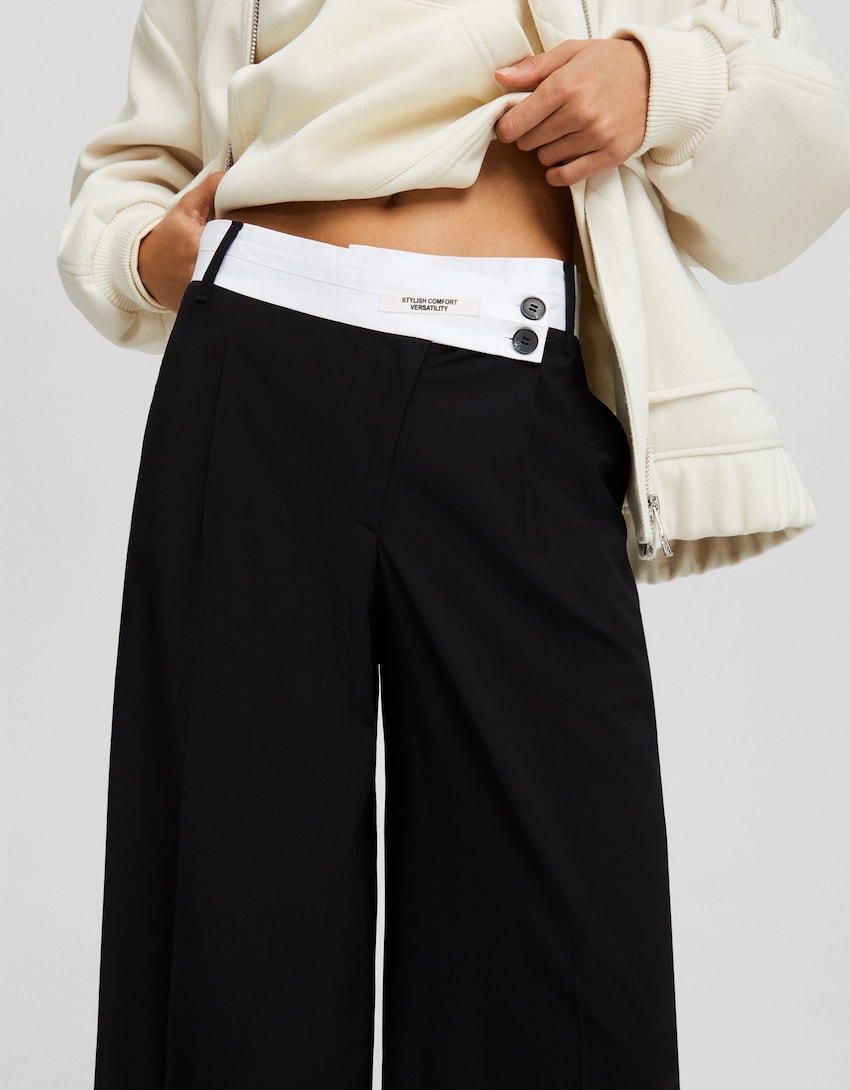 Pantalón dad fit tailoring cintura contraste-Negro-3