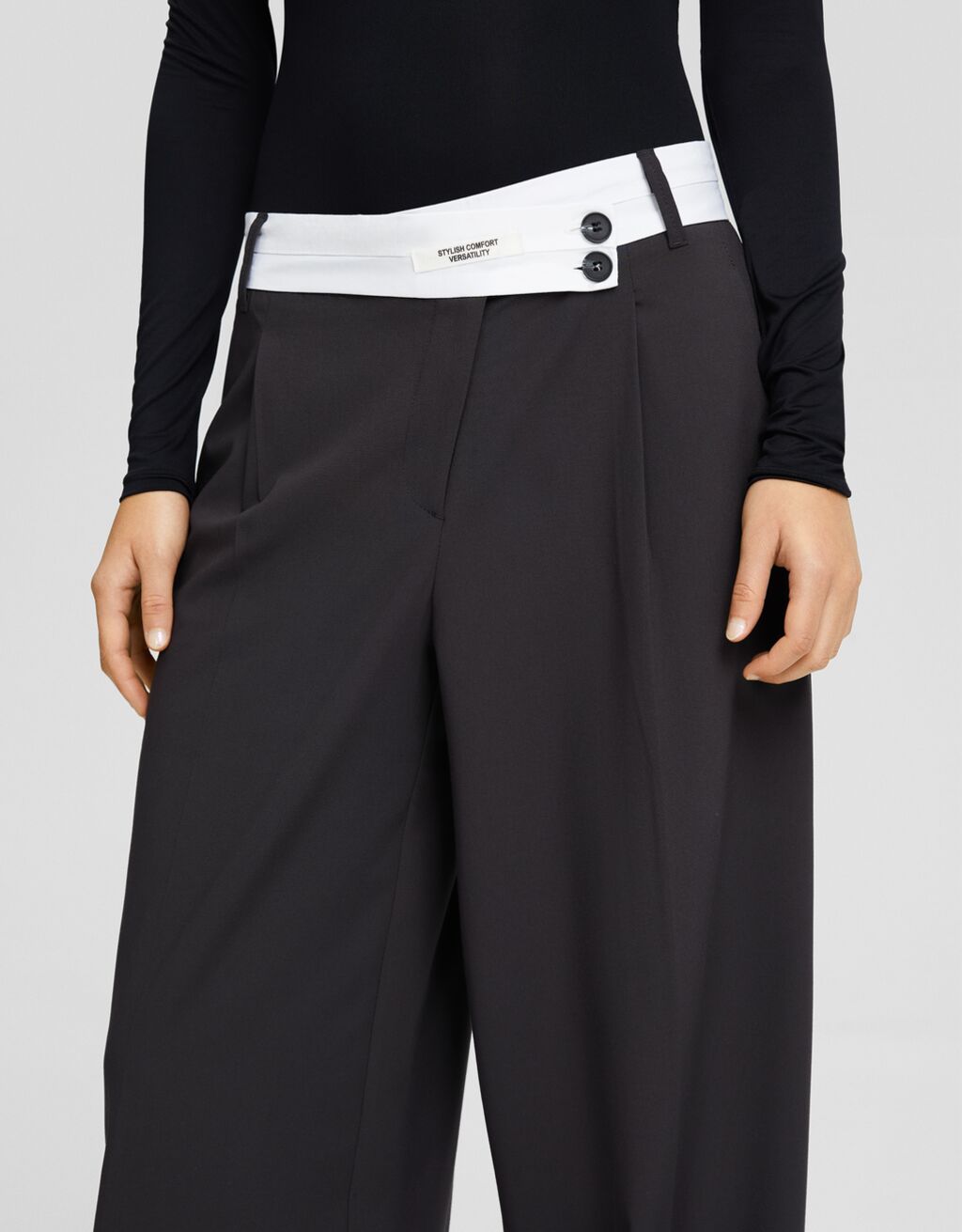 Tailored dad fit trousers with contrast waistband-Dark grey-3