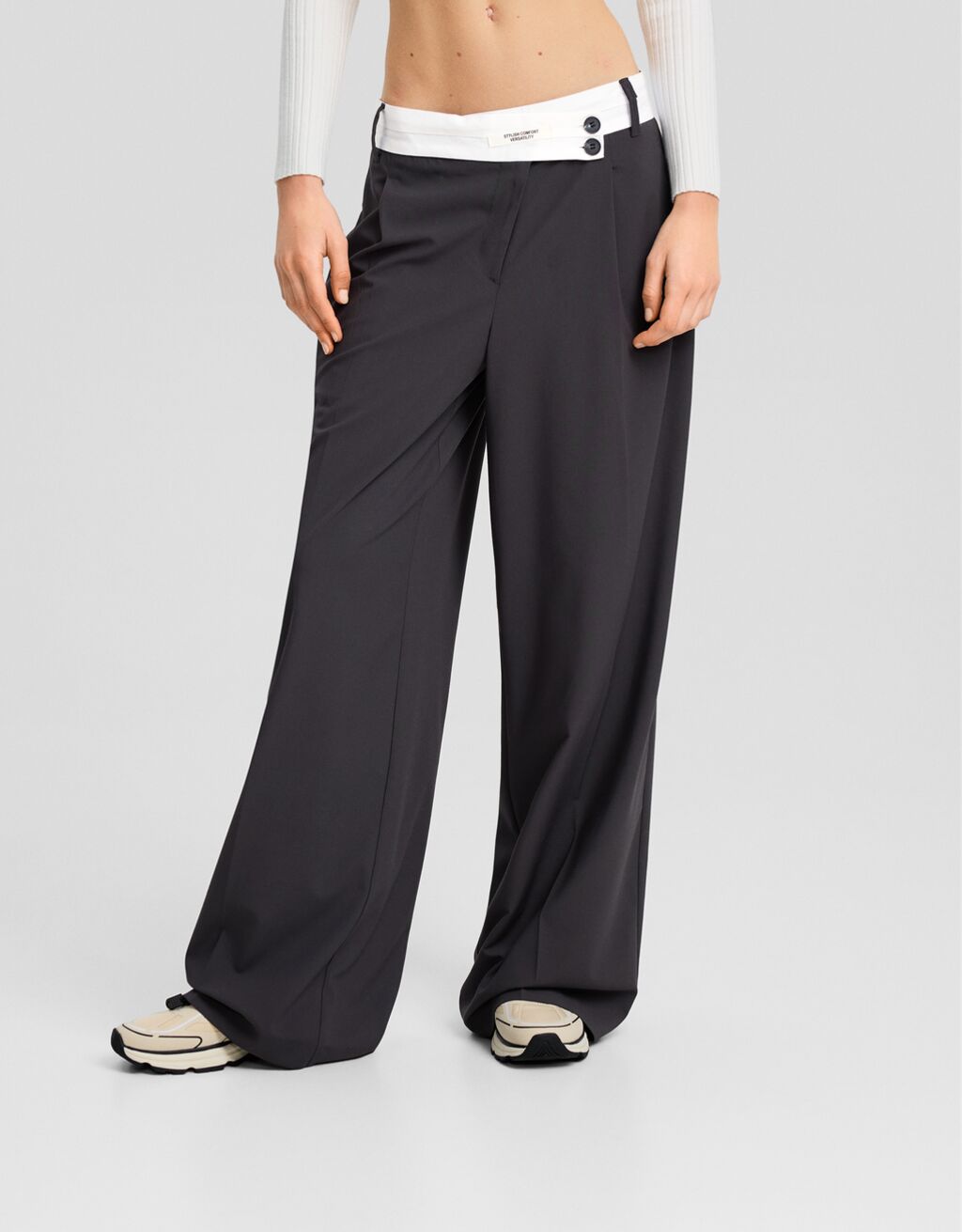 Tailored dad fit trousers with contrast waistband