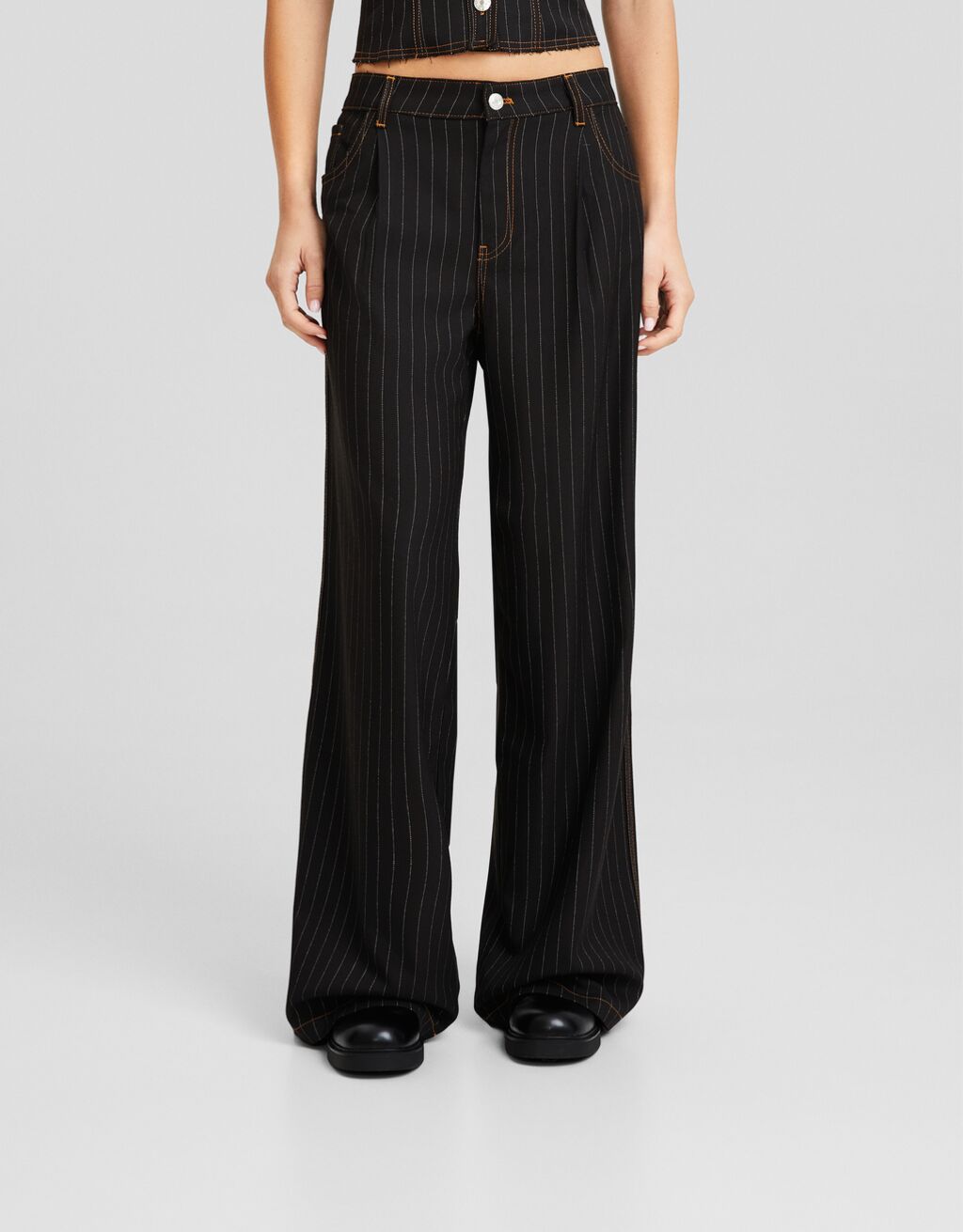 Womens black pinstripe on sale trousers