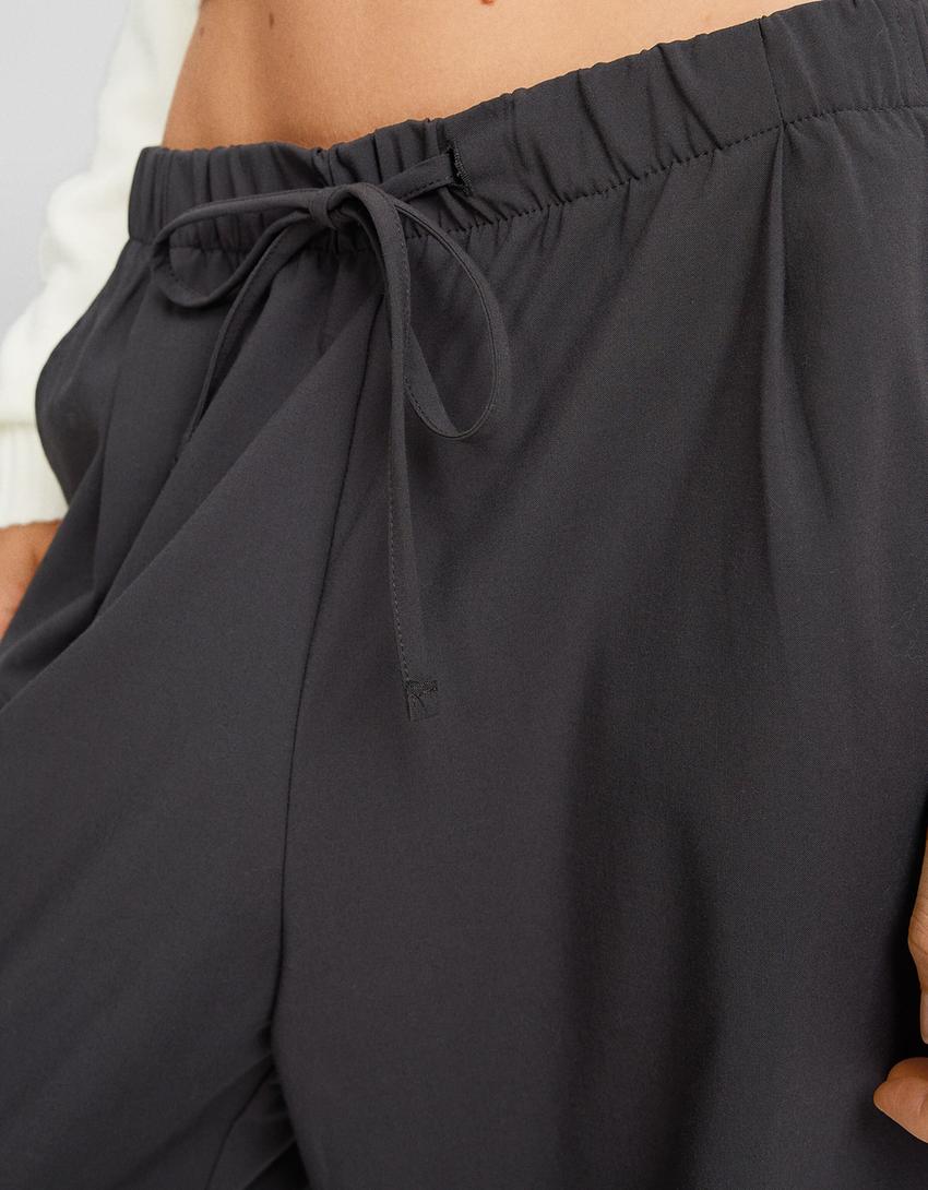 Wide-leg tailored fit trousers with drawstring-Dark grey-5