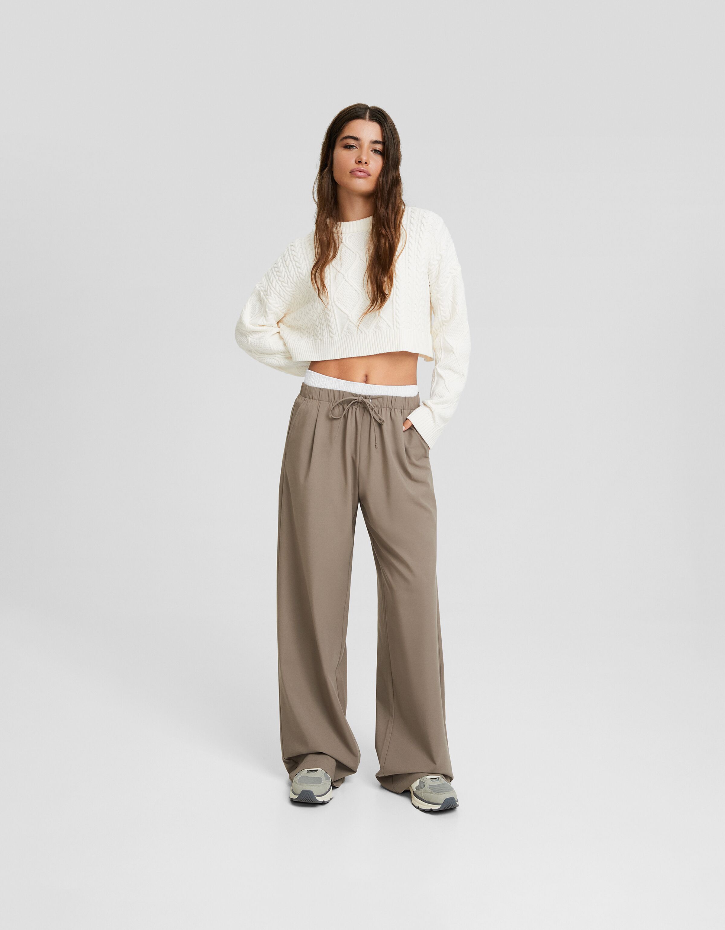 Pantalon beige bershka mujer hot sale