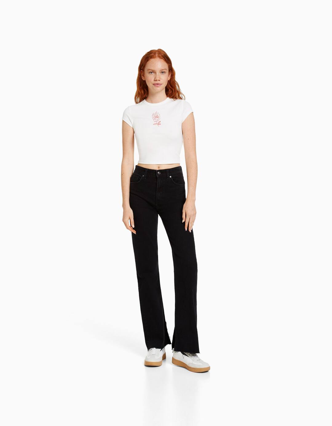 Comfort straight jeans with side slit