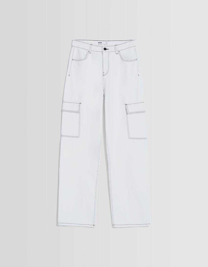 Straight cargo jeans-White-4