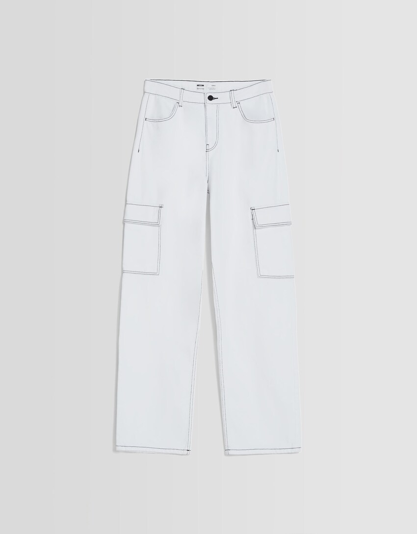 Jeans straight cargo-Blanco-4