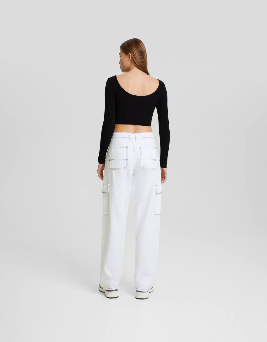Straight cargo jeans-White-2