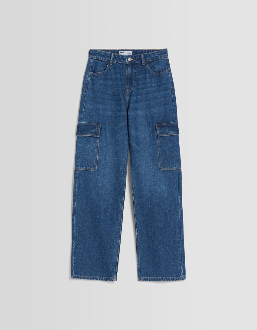 Jeans straight cargo-Azul-4
