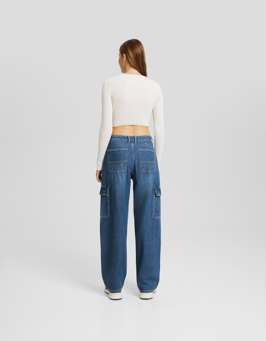 Straight cargo jeans-Blue-2