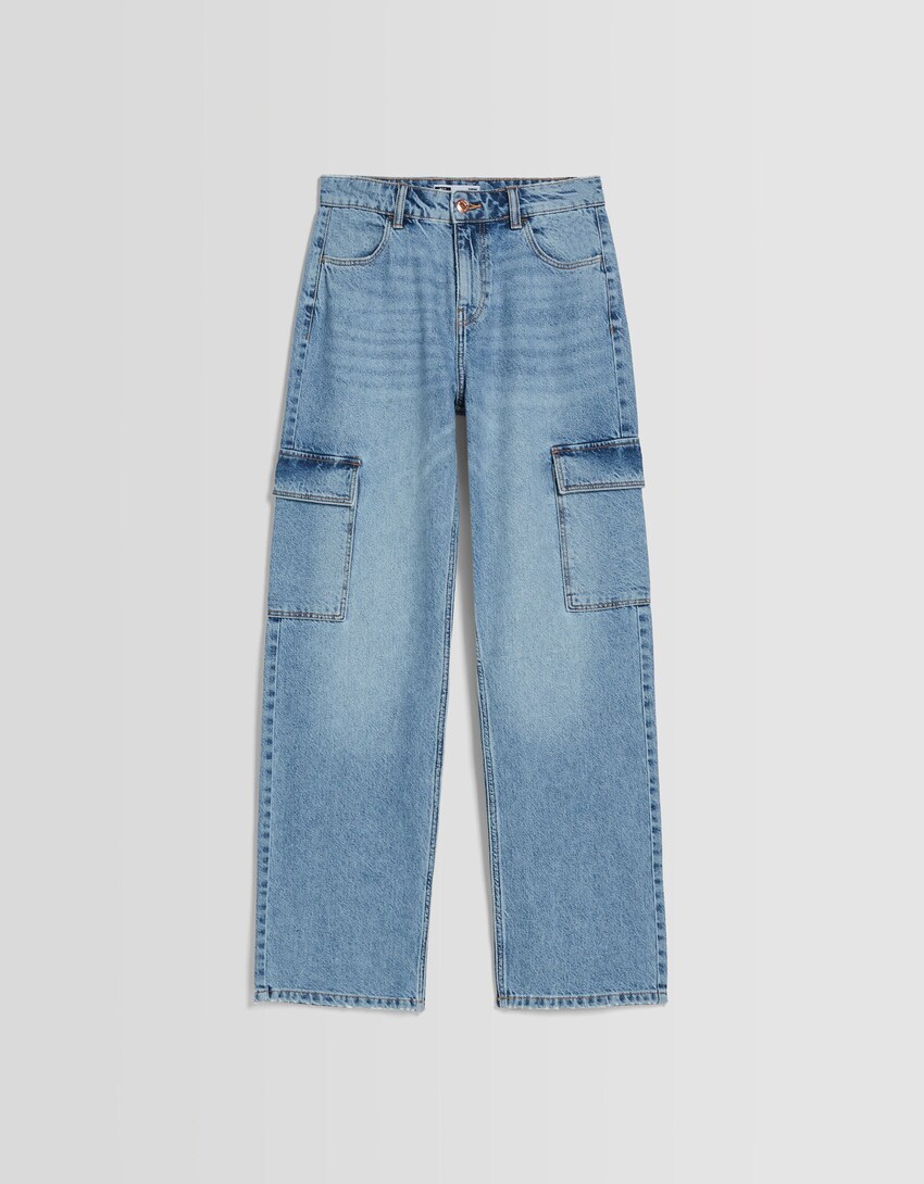 Jeans straight cargo-Azul lavado-4