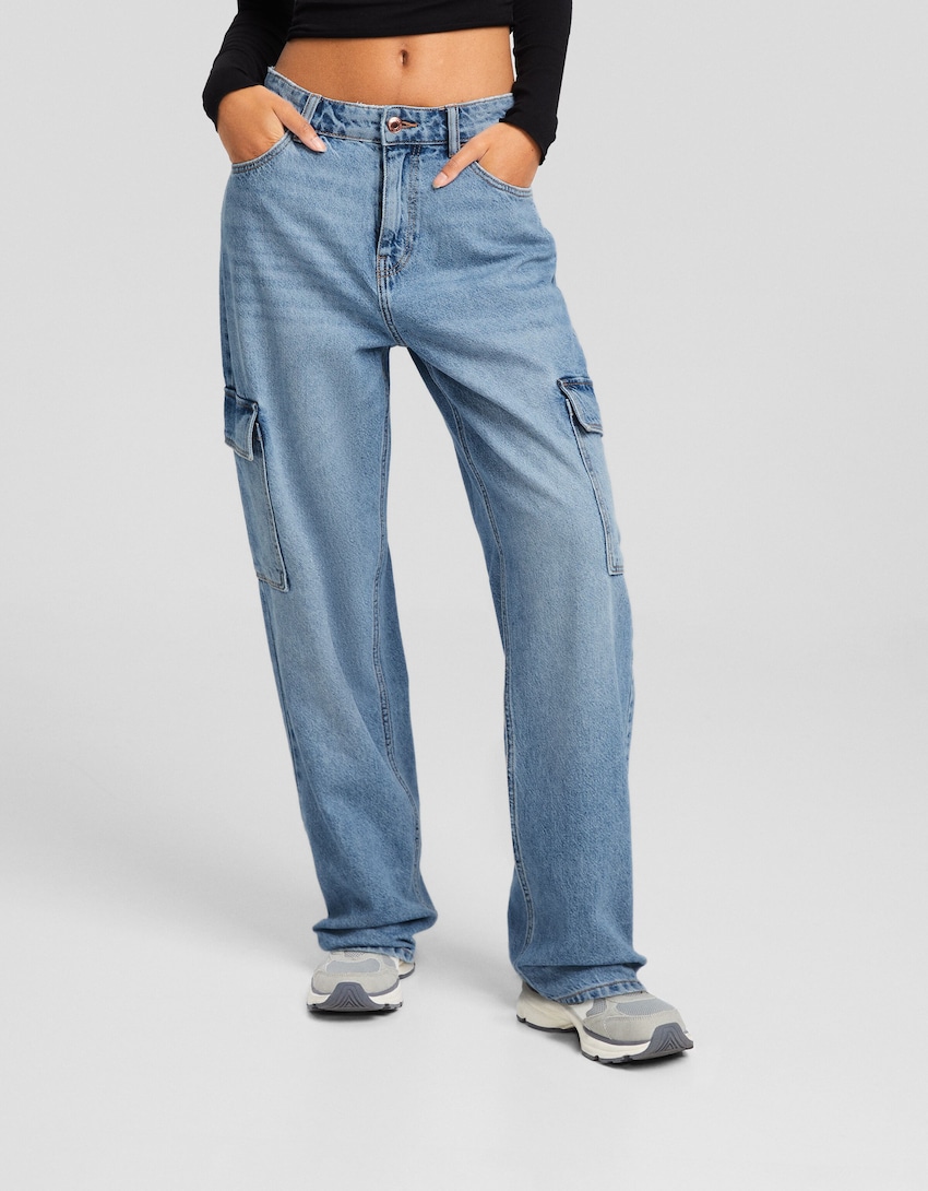 Jeans straight cargo-Azul lavado-1