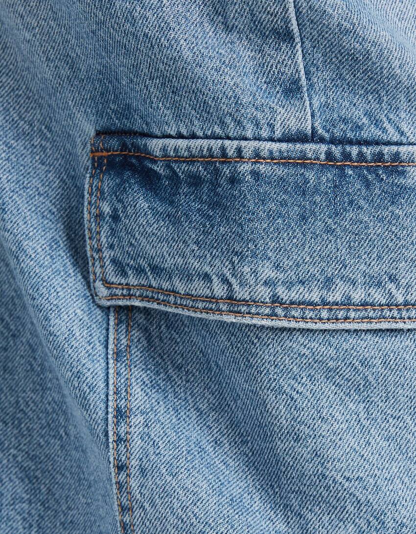 بنطال جينز كارغو بقصّة مستقيمة-أزرق فاتح-5