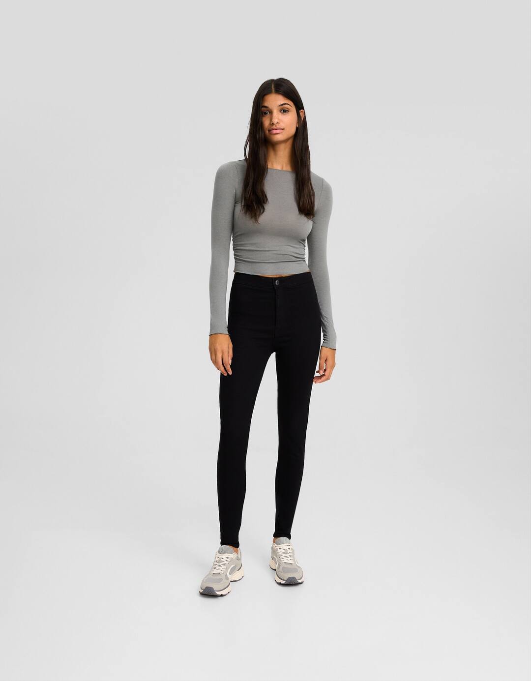 Super high-waist denim leggings