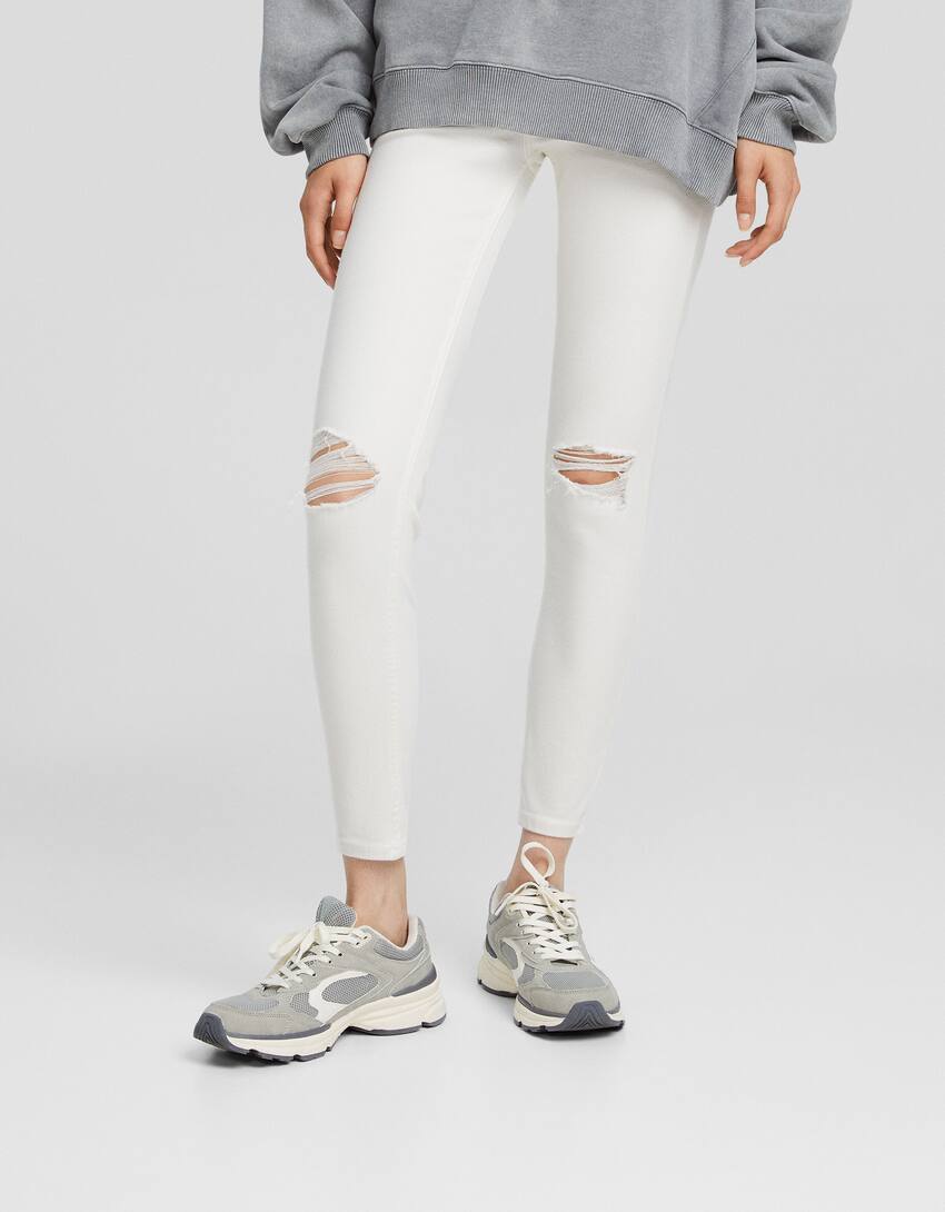 Low waist skinny vintage jeans-White-1